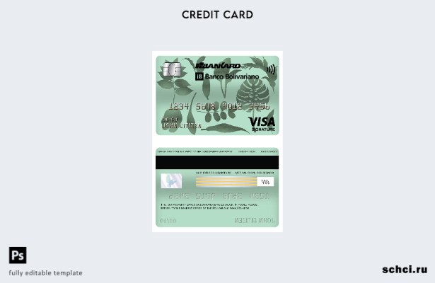 цифровая загрузка шаблона карты Visa для подписи банка Banco Bolivariano в Эквад